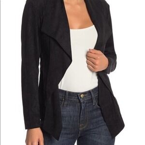 Catherine Malandrino Black Faux Suede Open Cascade Waterfall Jacket Petite Small